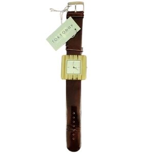 NWT TOKYObay Lino Gold and Brown Leather Womens Watch